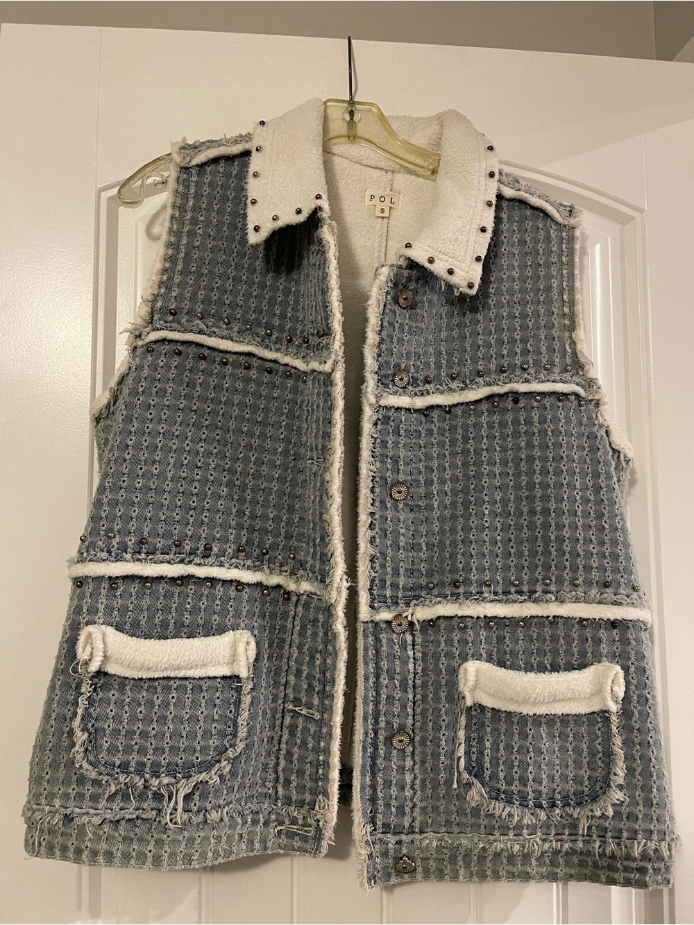 POL Vintage-Inspired Blue Waffle knit Sherpa-Lined Vest size small